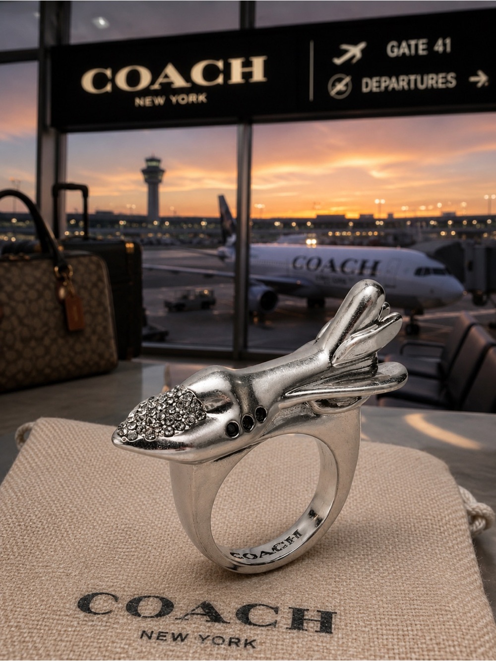Coach Rocket Ring three-dimensional size 7 rocketship motif
